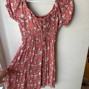 Hollister Pink Smocked Tie Front Mini Dress